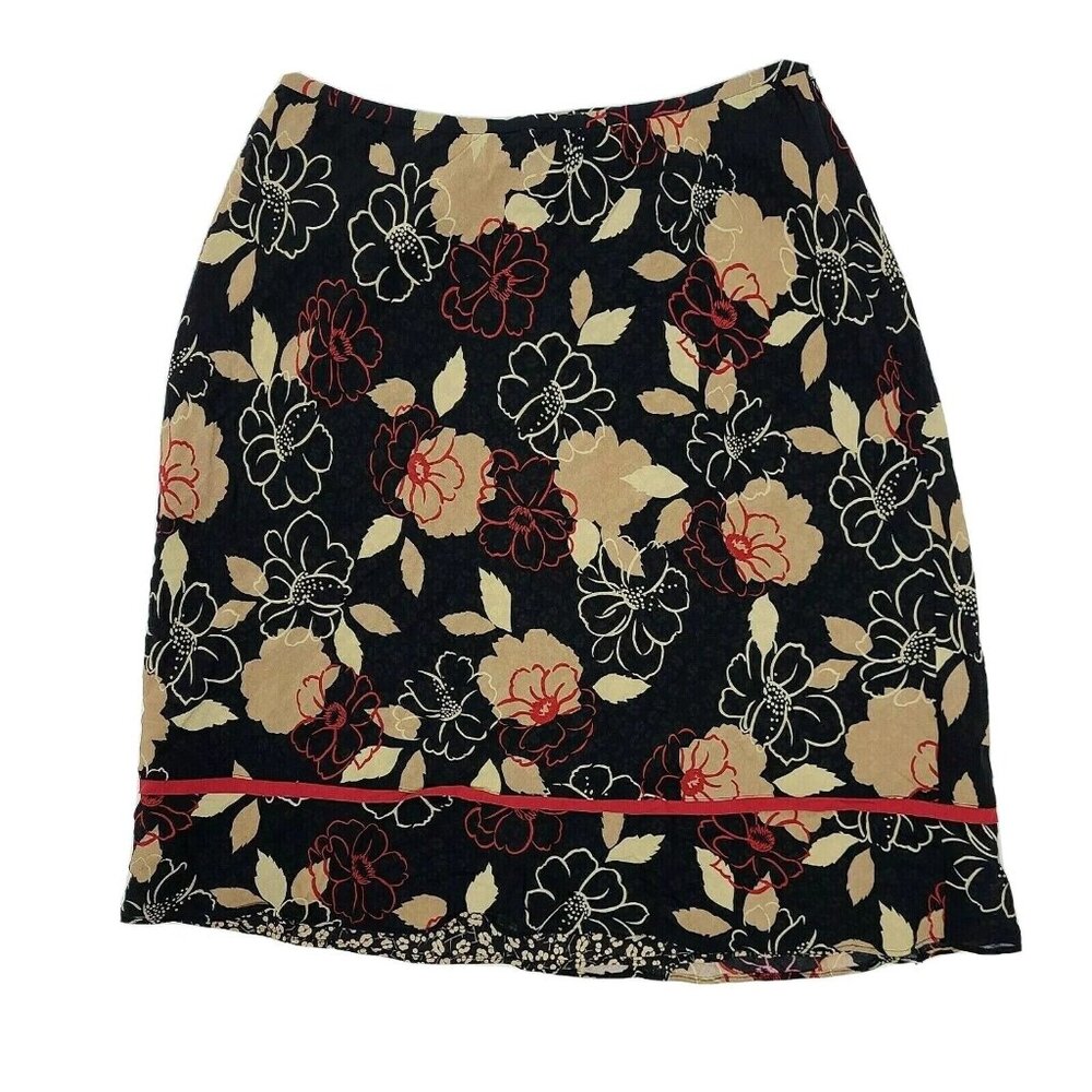 Ann Taylor Skirt Womens Size 8 Black Tan Red Dark Floral Y2K Office Academic